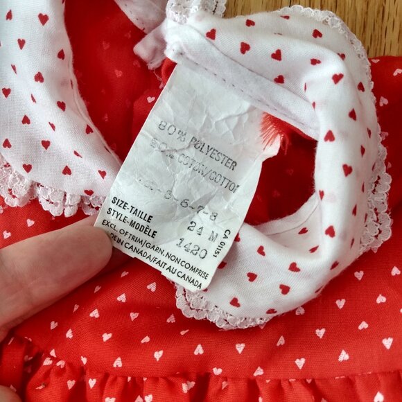 Vintage Baby Dress Red White Hearts Size 24 Months - Picture 7 of 12